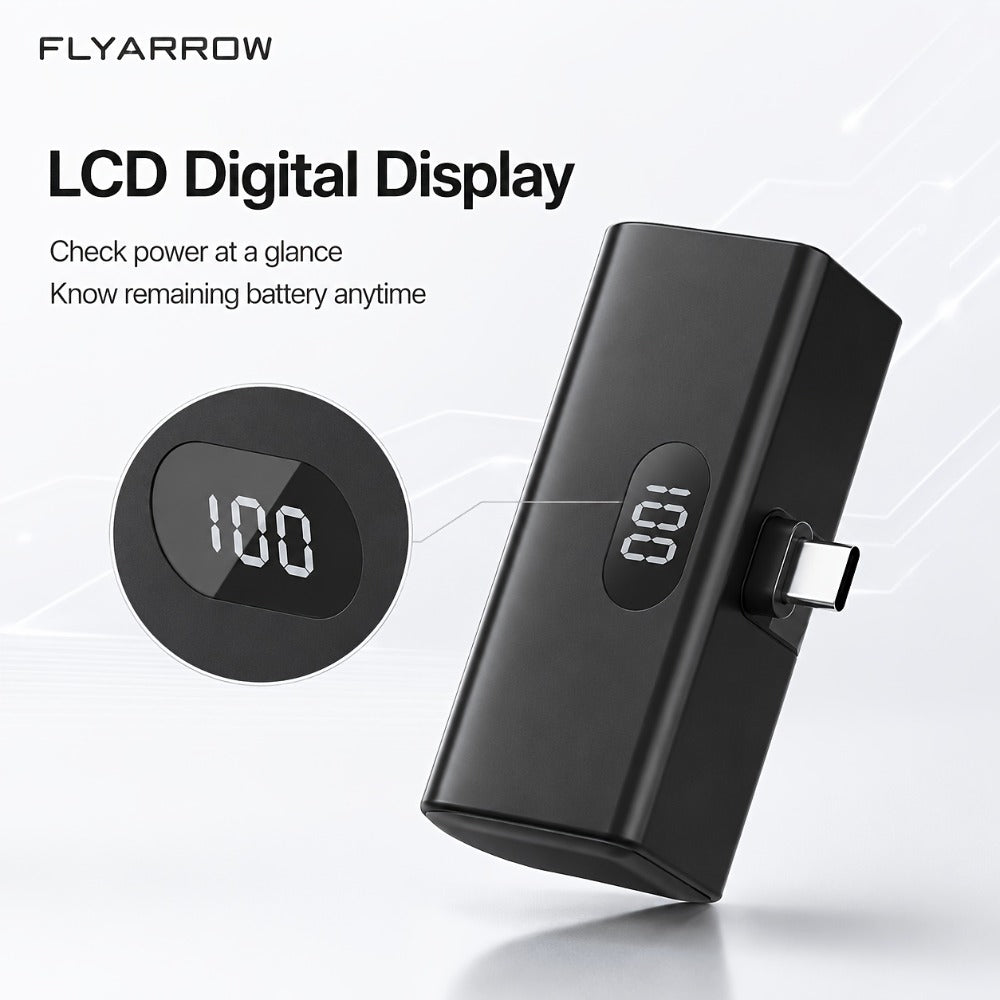 Power Bank 5000mAh Mini with Foldable USB-C Plug, 10W Listed Charging and Digital Display Pack