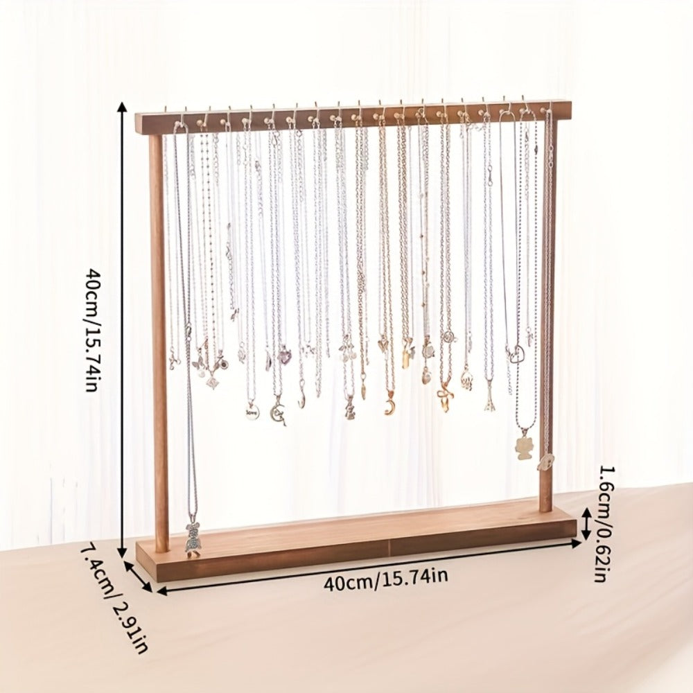 Jewelry Display Stand, 24/36 Hook Necklace Holder Organizer, Rustic Wood Tabletop Jewelry Tower, Tool-Free Assembly
