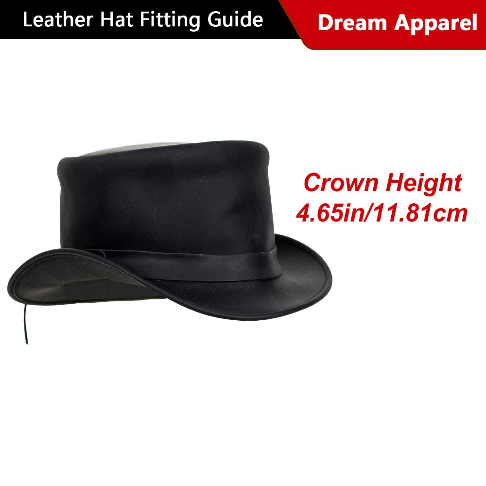 Genuine Leather Top Hat Steampunk – Shapeable Wide Brim Gentleman Hat for Men Women, Halloween Costume Topper, Deadman Victorian Derby Hat
