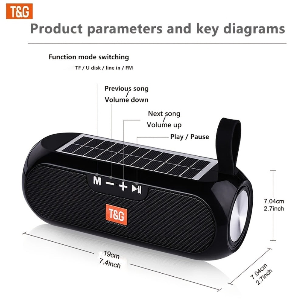 TG182 Solar Powered Bluetooth Speaker, 10W Outdoor Wireless Speaker, 1200mAh Battery, TF Card, FM Radio
