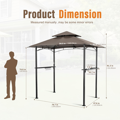 Grill Gazebo 8x5ft Double Tiered BBQ Canopy 8 Hooks Backyard Poolside for Grilling, Camping and Outdoor Meals