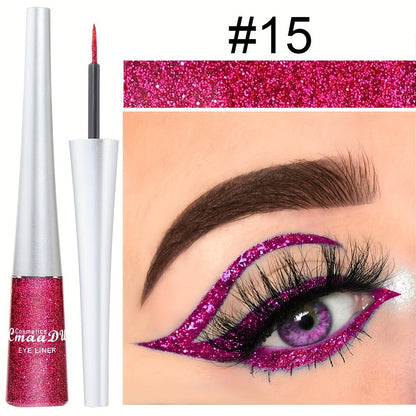 Glitter Liquid Eyeliner Set 16 Colors Waterproof Shimmer Metallic Eye Liner Pen Kit – Long-Lasting Smudge-Proof Sparkle Eye Makeup for Party