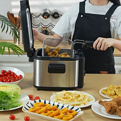 Black Deep Fryer in 1.5L to 6L Sizes with Foldable Basket Handle, Transparent Window and Removable Lid