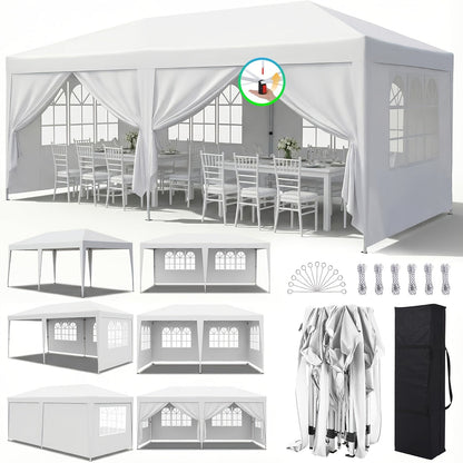 Party Tent 10x20ft 6 Sidewalls Commercial Canopy for Garden, Patio and Yard Use, with the Listed Configuration