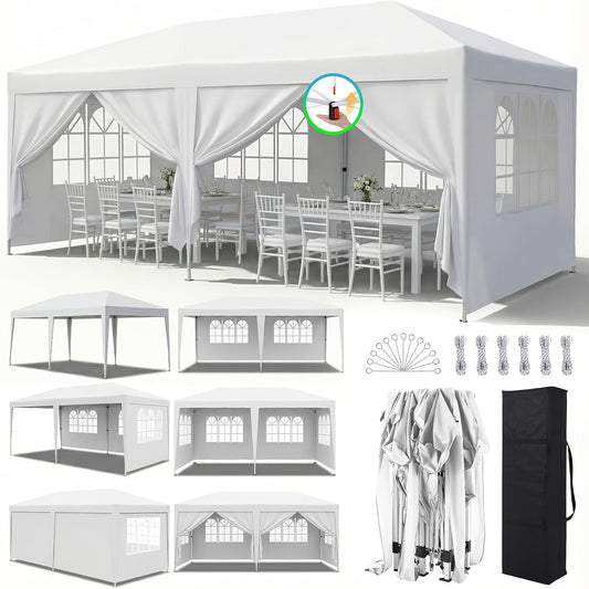 Party Tent 10x20ft 6 Sidewalls Commercial Canopy for Garden, Patio and Yard Use, with the Listed Configuration