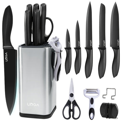Stainless Steel Kitchen Knife Set Chef Knife Damascus Black Knife Block for Home Cooking, Dining and Outdoor Meals