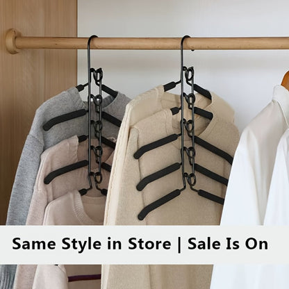 Space Saving Hangers 5-in-1 Multi-Layer Metal Closet Organizer | Heavy Duty Non-Slip Foam Pads | 2 Pack Clothes Hanger for Coats Sweaters