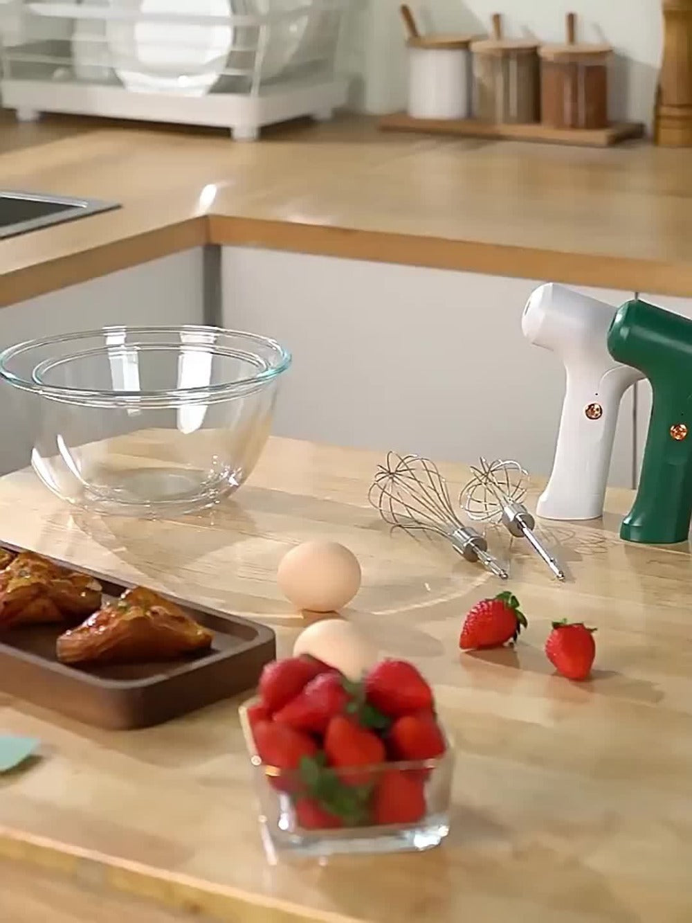 Wireless Electric Whisk Handheld Mixer - Rechargeable Cordless Egg Beater with Vertical Stand Design