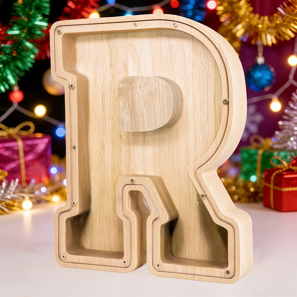 Alphabet Letter Piggy Bank A-Z Wooden Coin Bank Large Capacity Transparent – Personalized Savings Box for Kids | Back to School