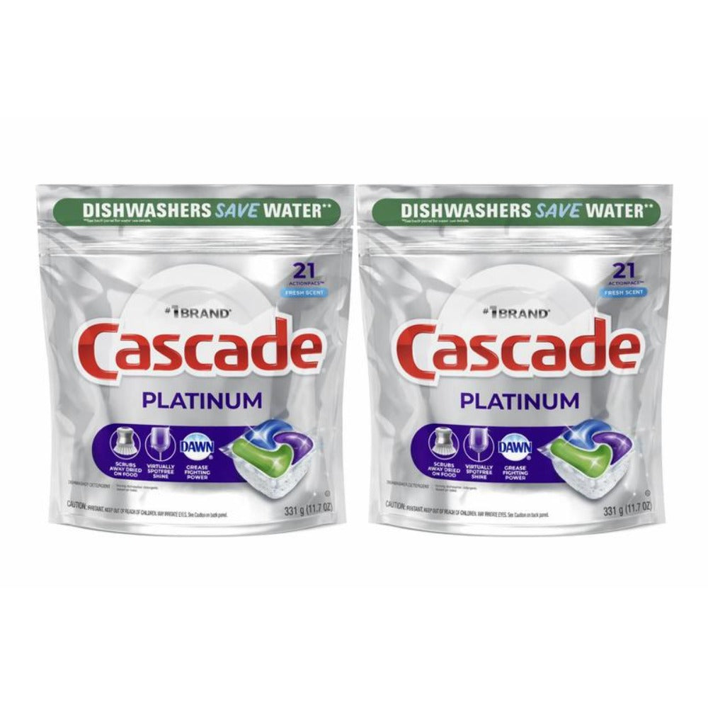 Dishwasher Pods Cascade Platinum 2 Pack, Action Pacs Detergent Tabs with Rinse Aid & Shine Booster