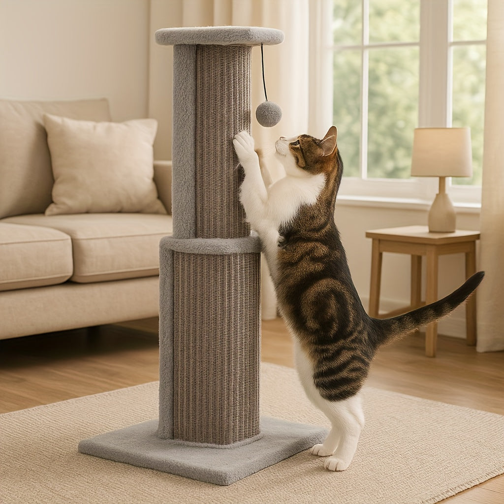 Cat Scratching Post Multi-Tier Sisal Tower for Indoor Cats – 18.9" & 32" Cat Tree with Hanging Ball Toy, Natural Sisal Rope, Sturdy Base