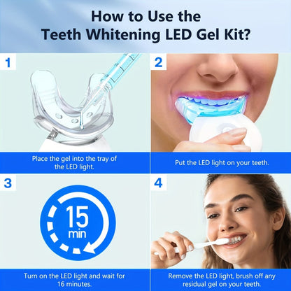 Carbamide Peroxide Teeth Whitening Kit with LED Accelerator Light – 6 Gel Tubes 3ml Each, Whitening Tray & Storage Case