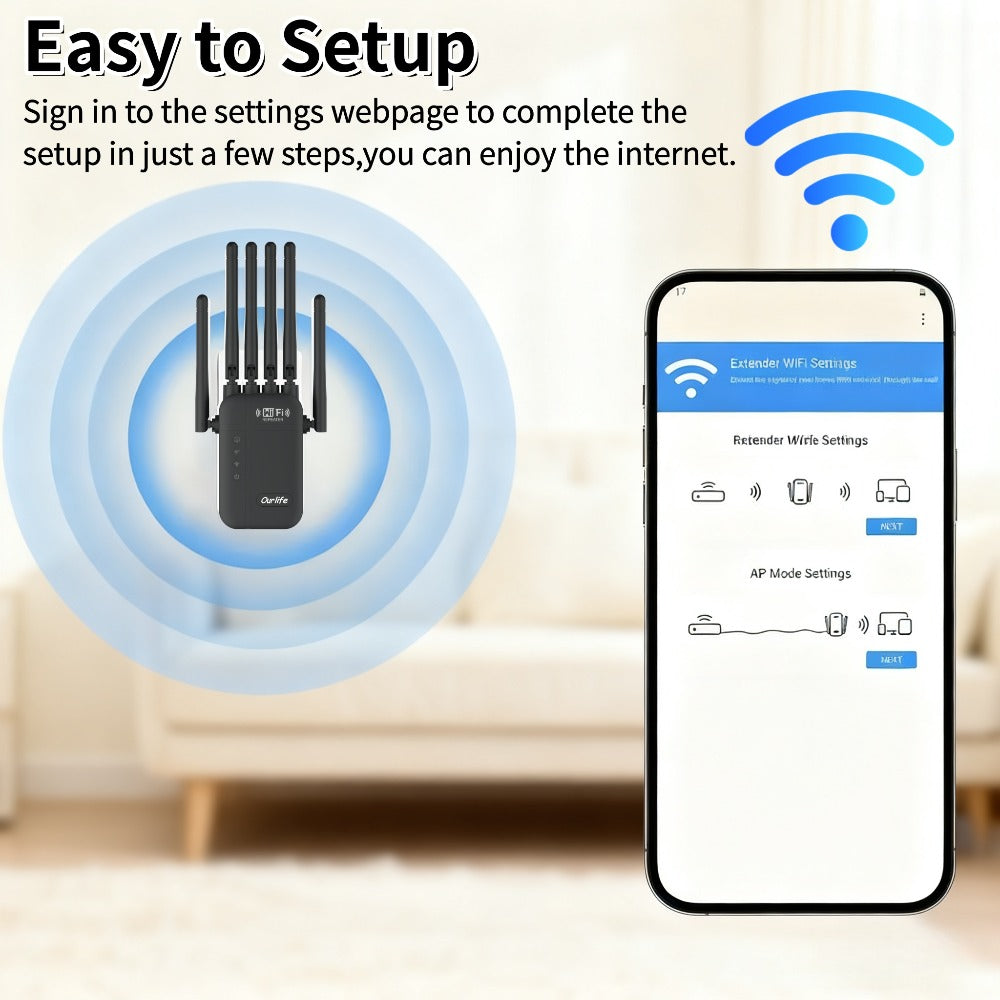 AC1200 WiFi Signal Booster 1200Mbps Dual Band 2-Pack, WiFi Extender Repeater 2.4GHz & 5GHz, Up to 10000 Sq Ft Whole Home Coverage