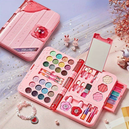 Kids Makeup Set with Mirror, Princess Makeup Case for Girls, Birthday & Halloween Gift, Safe Cosmetic Play Set for Children