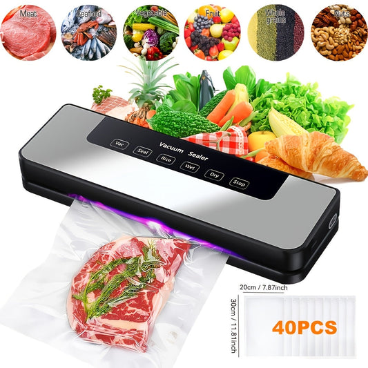 65KPa Countertop Vacuum Sealer with Wet and Dry Modes, External Hose, 40 Bags and 30cm Sealing Width