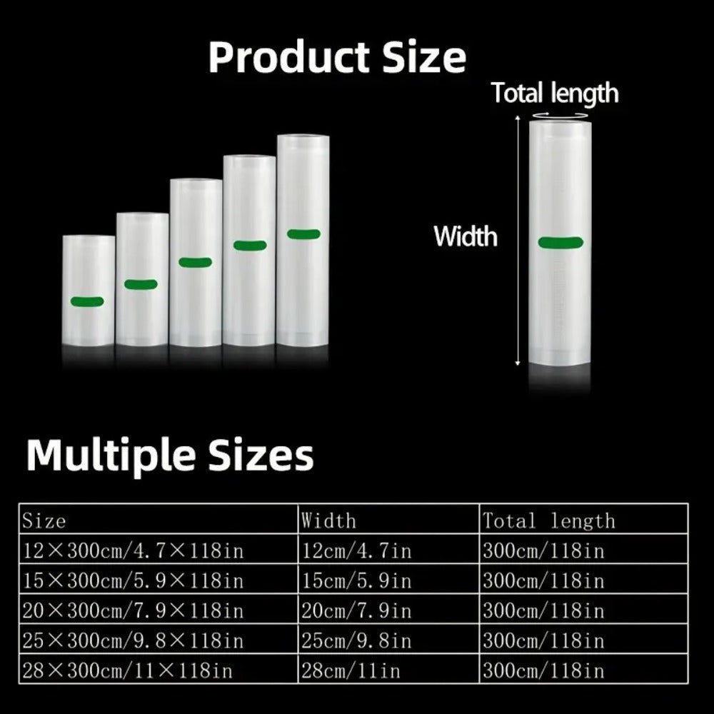 Vacuum Seal Bags Roll 5-Pack Multi-Size, PE+PA Vacuum Storage Roll Bags 3 Meters, 5 Widths for Food Storage