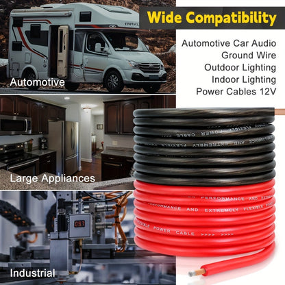 8 Gauge Car Audio Wire 50ft CCA – 25ft Red Power + 25ft Black Ground Cable, Flexible PVC Jacket, Anti-Oxidation