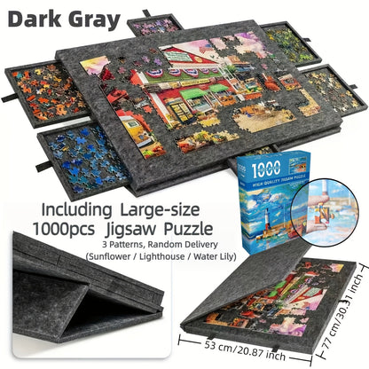 Portable Puzzle Board with Anti-Slip Surface, Fits 1000 & 1500 Piece Puzzles, Jigsaw Puzzle Table for Storage & Family Game Night