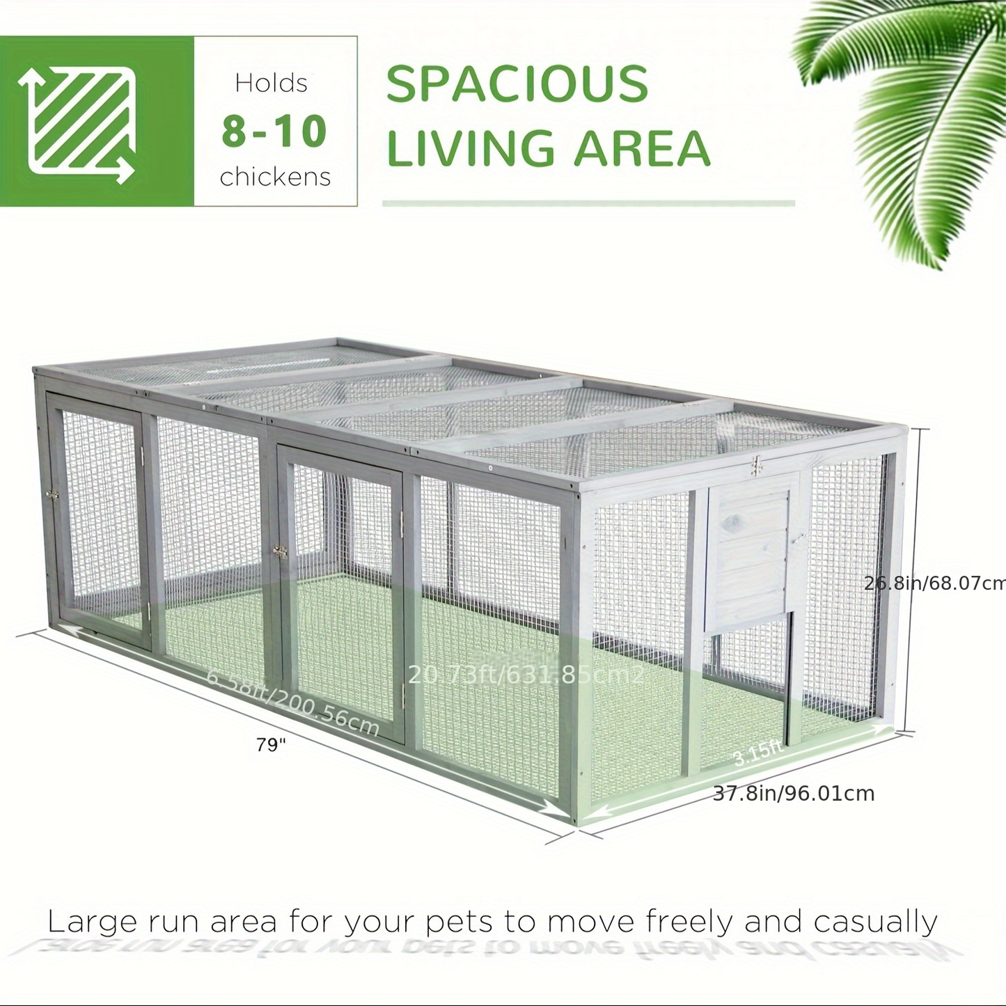 Wooden Chicken Coop with 2 Large Nesting Boxes for 4-6 Chickens, 59" Outdoor Hen House with PVC Roof