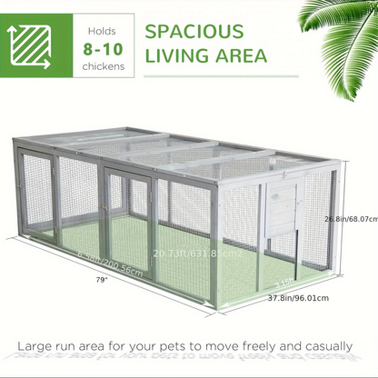 Wooden Chicken Coop with 2 Large Nesting Boxes for 4-6 Chickens, 59" Outdoor Hen House with PVC Roof