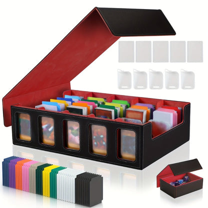 Trading Card Storage Box 5-Row with 24 Colored Dividers, 5 Card Sleeves & 5 Grid Boards – Card Organizer for Pokemon MTG Yu-Gi-Oh Sports