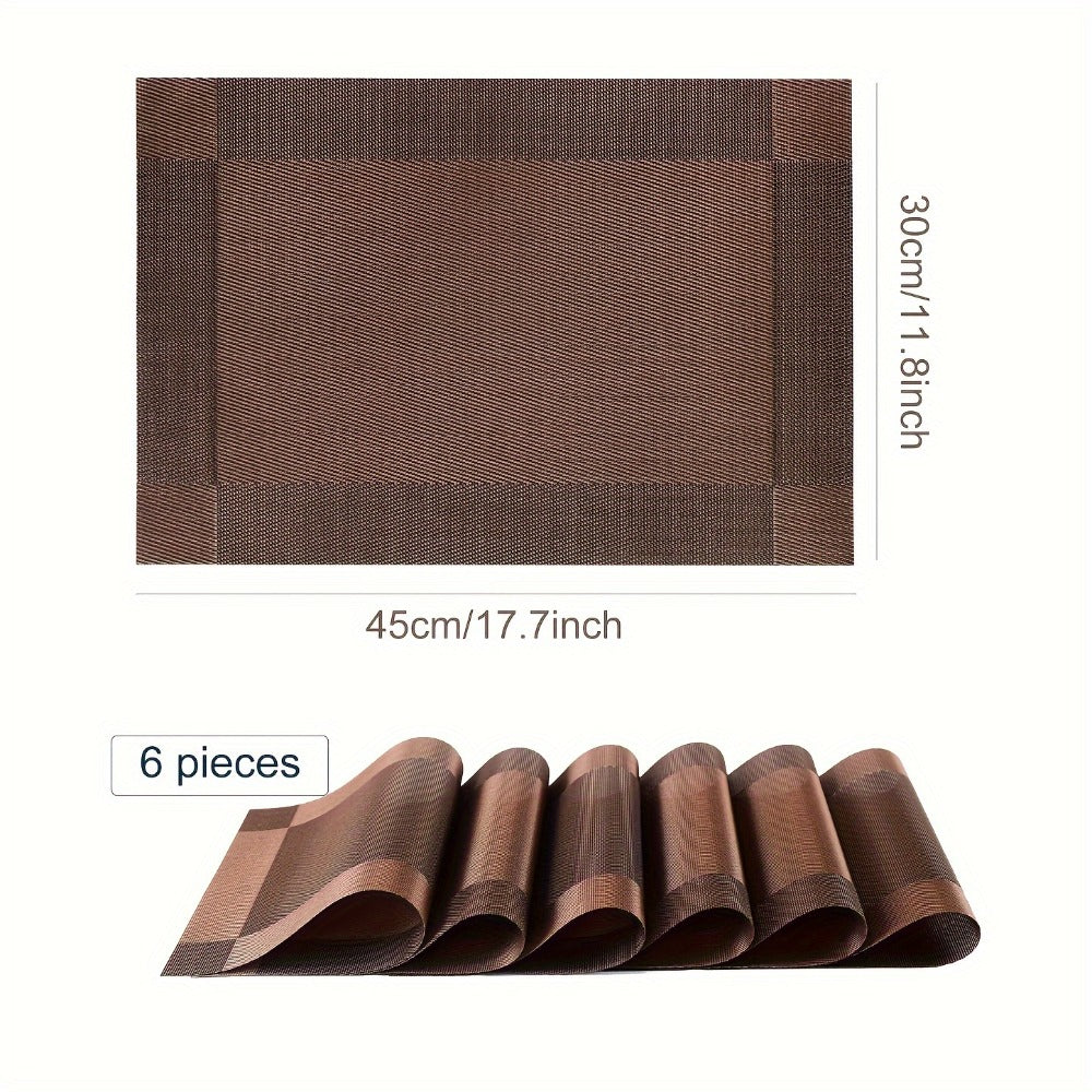 PVC Placemats Set of 6 Heat Resistant Non-Slip Washable Table Mats for Kitchen Dining Table, Easy Clean Vinyl Dinner Mats 11.8x17.7 Inch