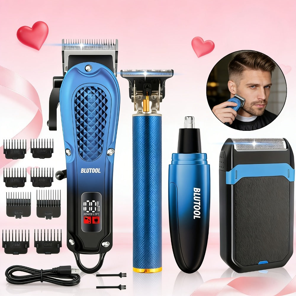 Men's Grooming Set USB Rechargeable Hair Clipper Electric Shaver Nose Ear Hair Trimmer for Everyday Face, Beard and Body Grooming