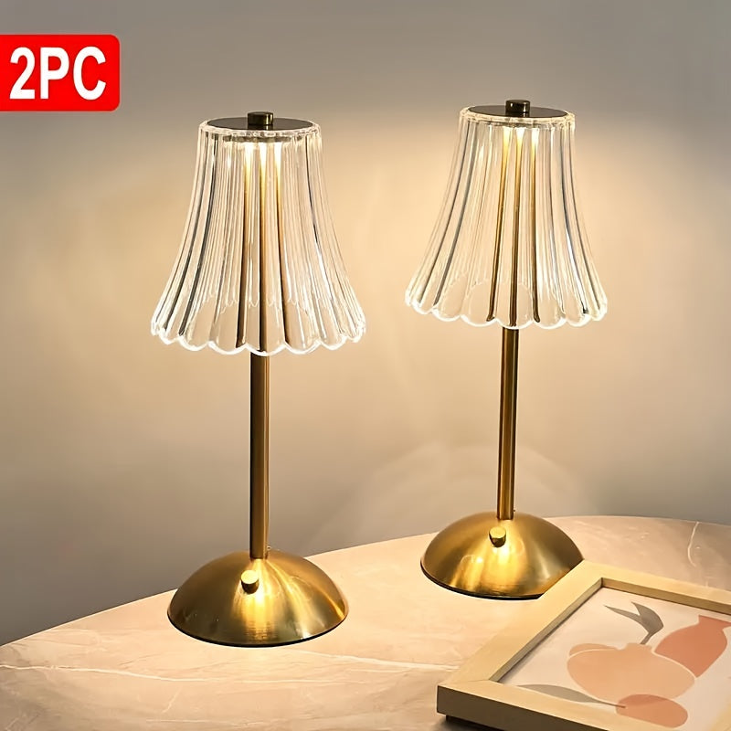 Crystal LED Table Lamp Vintage USB Rechargeable 3 Color Dimmable Touch Control Bedside Night Light for Bedroom Living Room Office Reading