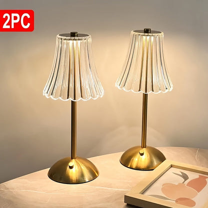 Crystal LED Table Lamp Vintage USB Rechargeable 3 Color Dimmable Touch Control Bedside Night Light for Bedroom Living Room Office Reading