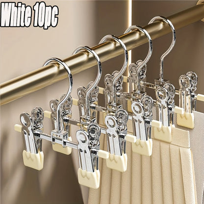 Metal Clamp Clothes Hangers, 10-Piece Set in White, Gray or Black with Twin Clips for Pants, Skirts or Boots