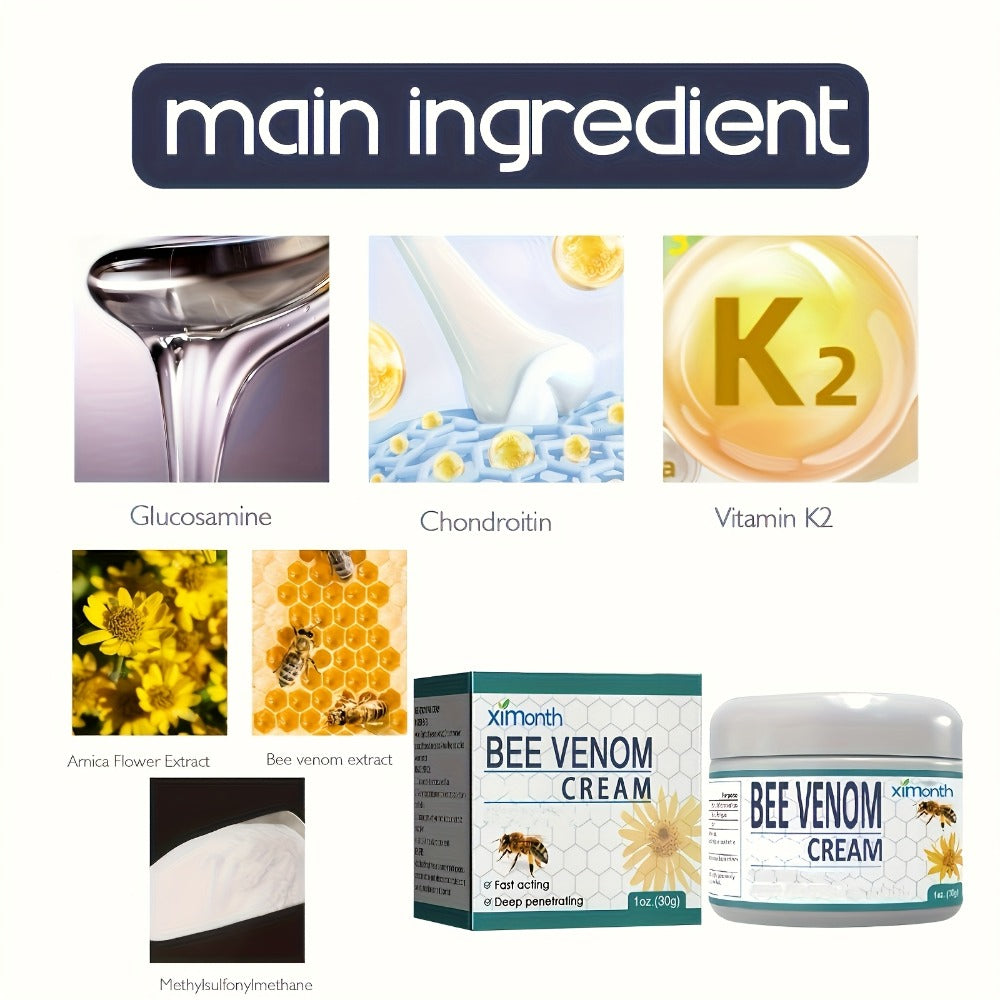 Bee Venom Joint & Muscle Cream for Hands Feet Knees Lumbar Support – Hydrating Glycerin Paraffin Wax Fragrance-Free Soothing Relief Cream
