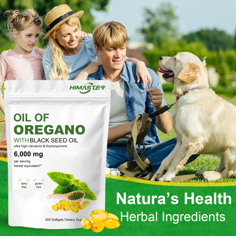 Herbal Supplements with HIMASTER Label, Oregano Oil 6000mg and Black Seed Oil 200mg, 300 Softgels