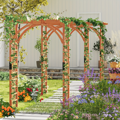 Cedar Wood Arbor 84" Double Lattice Garden Arch Pergola Trellis for Garden, Patio and Yard Use