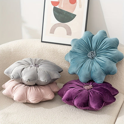 Velvet Flower Shaped Throw Pillow with Pillow Core Elegant Round Cushion Luxury Floral Pillow for Entryways, Bedrooms and Living Spaces