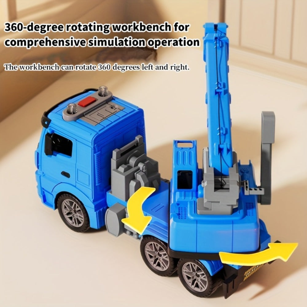 Inertia Crane Truck Toy for Kids - Large Engineering Vehicle with Telescopic Arm, Interactive Track & Double Doors