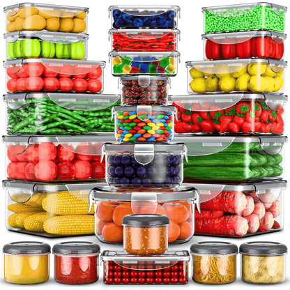 Meal Prep Box Food Storage Organizer with Stackable Lidded Plastic Sets in Three Piece Counts