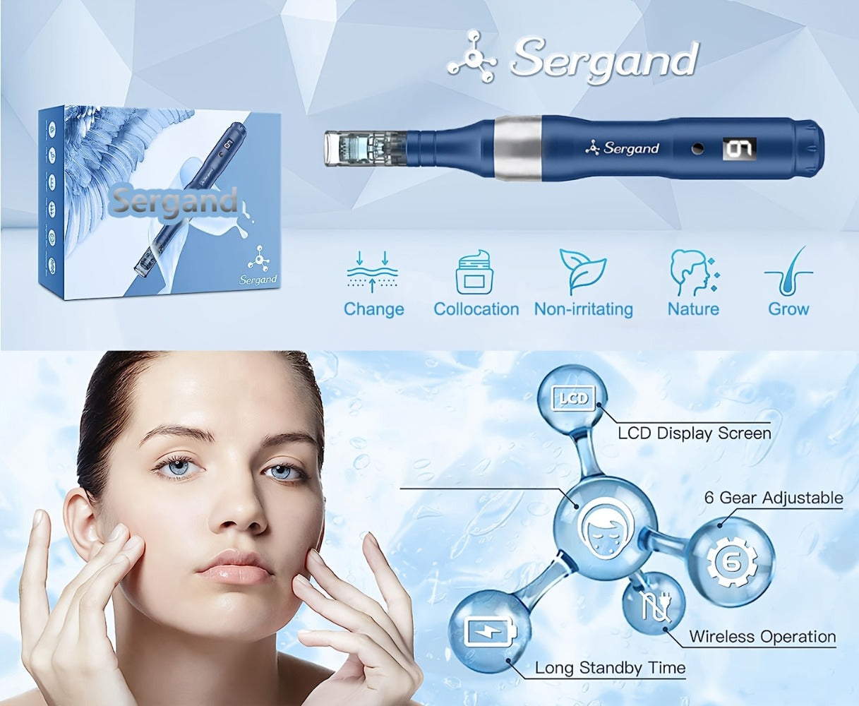 Electric Derma Pen Microneedling Device, Professional 6-Speed Wireless Adjustable Dermapen with 20pcs Replacement Cartridges