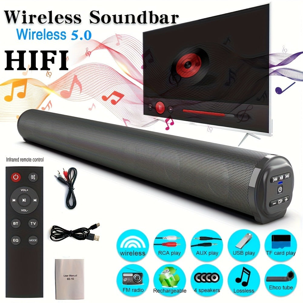Home Theater Surround Sound System 5.2 Channel, Wireless Subwoofer Dual Air Ducts Bass Boost, TV Soundbar Stick with Remote Control