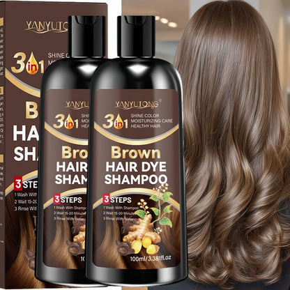 Hair Color Shampoo, YANYUTONG Brown Two-Bottle Set with 3.38oz in Each Labeled Pump Bottle