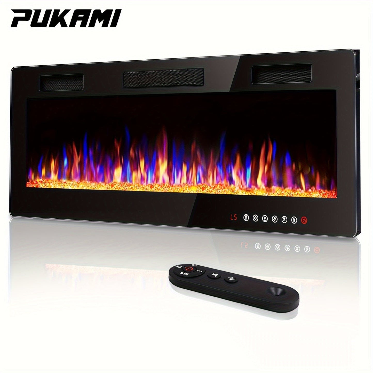 Wall Mounted Electric Fireplace Recessed In-Wall Linear Heater Multicolor Flame 750W/1500W Touch Screen for Garden, Patio and Yard Use
