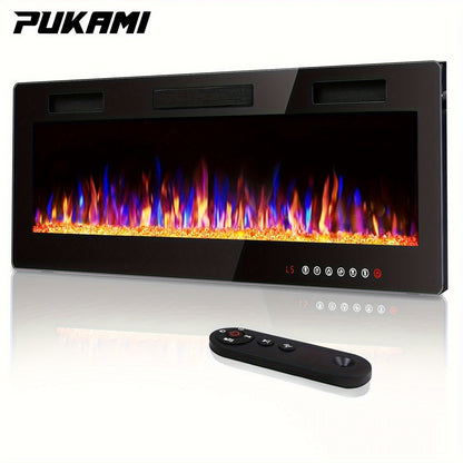 Wall Mounted Electric Fireplace Recessed In-Wall Linear Heater Multicolor Flame 750W/1500W Touch Screen for Garden, Patio and Yard Use