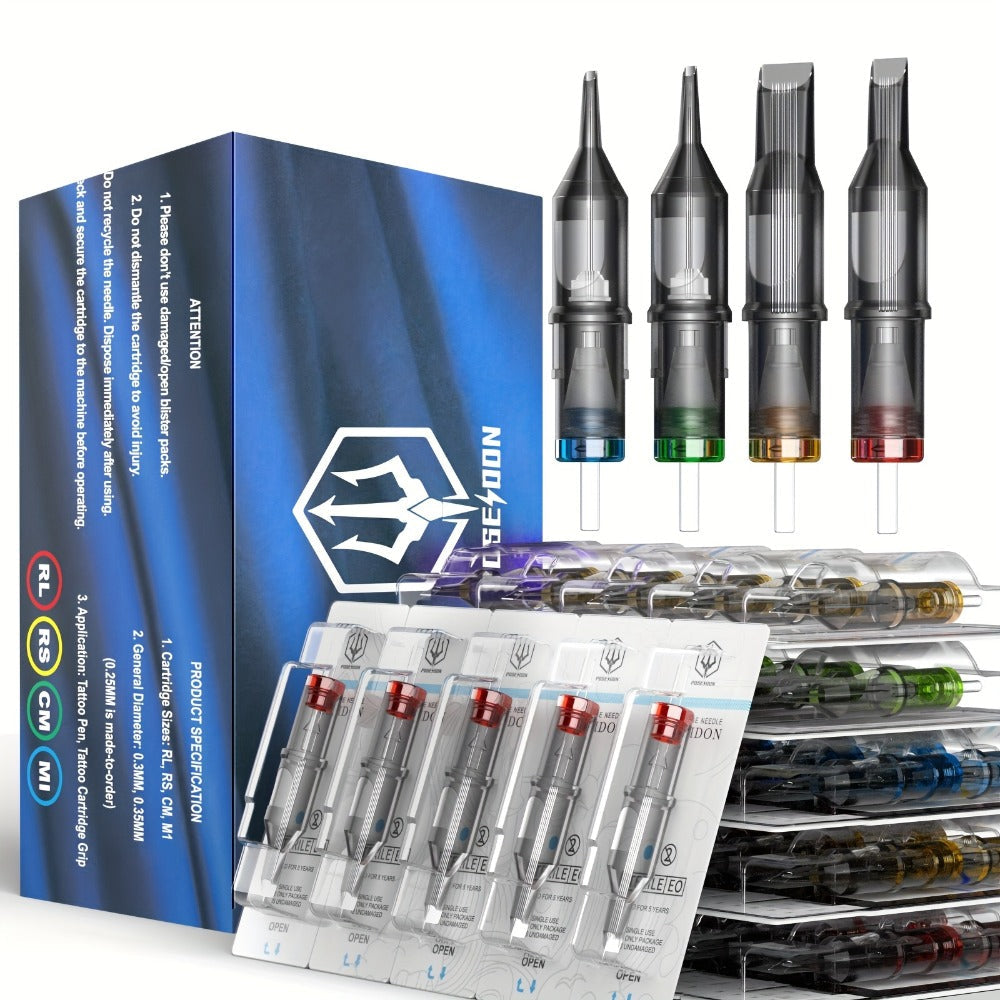 Round Liner Tattoo Cartridge Needles 50pcs Assorted - #10 Bugpin & #12 Standard 3RL 5RL for Temporary Body Art, Festivals and Costumes