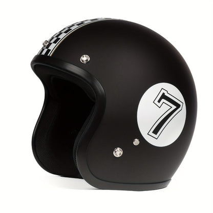 Motorcycle Helmet 3/4 Open-Face Design in Six Graphic Styles, S-XL Sizes with Front Snap Hardware and Padded Liner