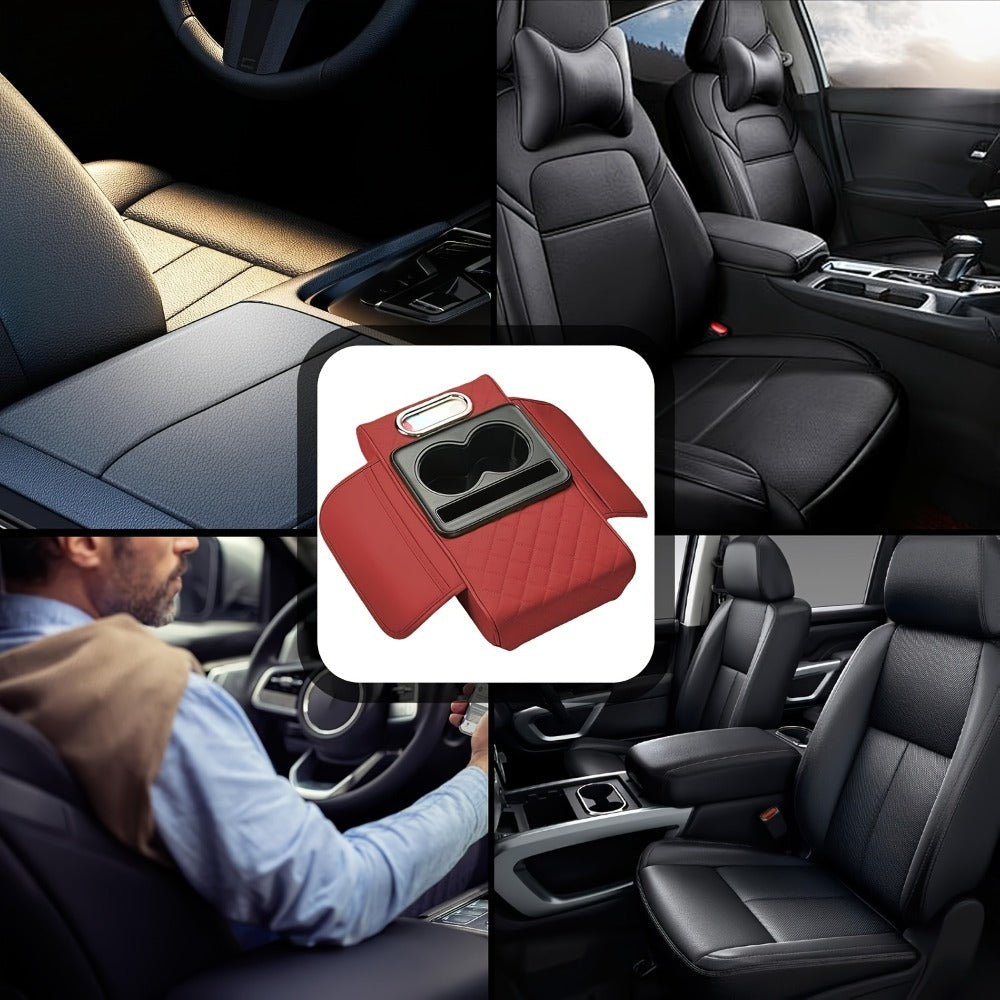 Center Console Armrest Organizer with Two Cup Holders, Tissue Slot, Side Pockets and Eight Color or Trim Options