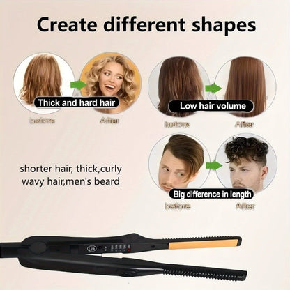 2-in-1 Ceramic Flat Iron Hair Straightener Curling Iron Adjustable Temperature Portable Mini, for Home, Travel and Salon Hair Styling