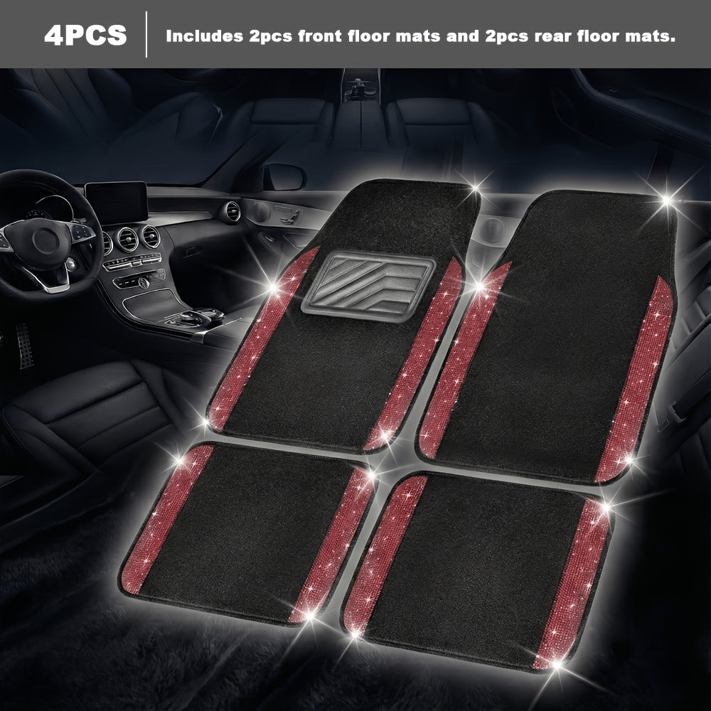 Crystal Bling Car Floor Mats for Women – Sparkling Diamond & Flash Glitter Universal Non-Slip Waterproof Auto Floor Pads