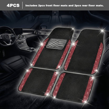 Crystal Bling Car Floor Mats for Women – Sparkling Diamond & Flash Glitter Universal Non-Slip Waterproof Auto Floor Pads