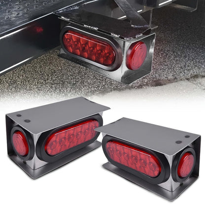 LED Trailer Tail Lights Steel Housing Box 6" Oval Stop Turn Tail Light + 2" Round Amber Marker Lights DOT Rated Heavy Duty for Semi Truck