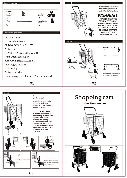 Stair Climbing Cart 8 Wheels 100 LBS Capacity Collapsible Utility Cart Foldable Grocery Dolly with Dual Basket Stainless Steel Frame