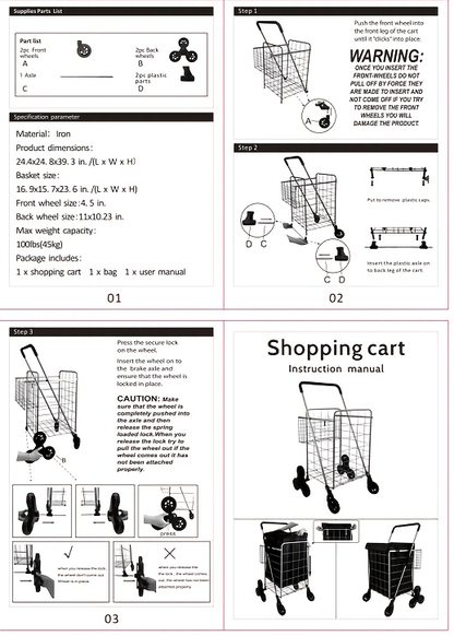 Stair Climbing Cart 8 Wheels 100 LBS Capacity Collapsible Utility Cart Foldable Grocery Dolly with Dual Basket Stainless Steel Frame